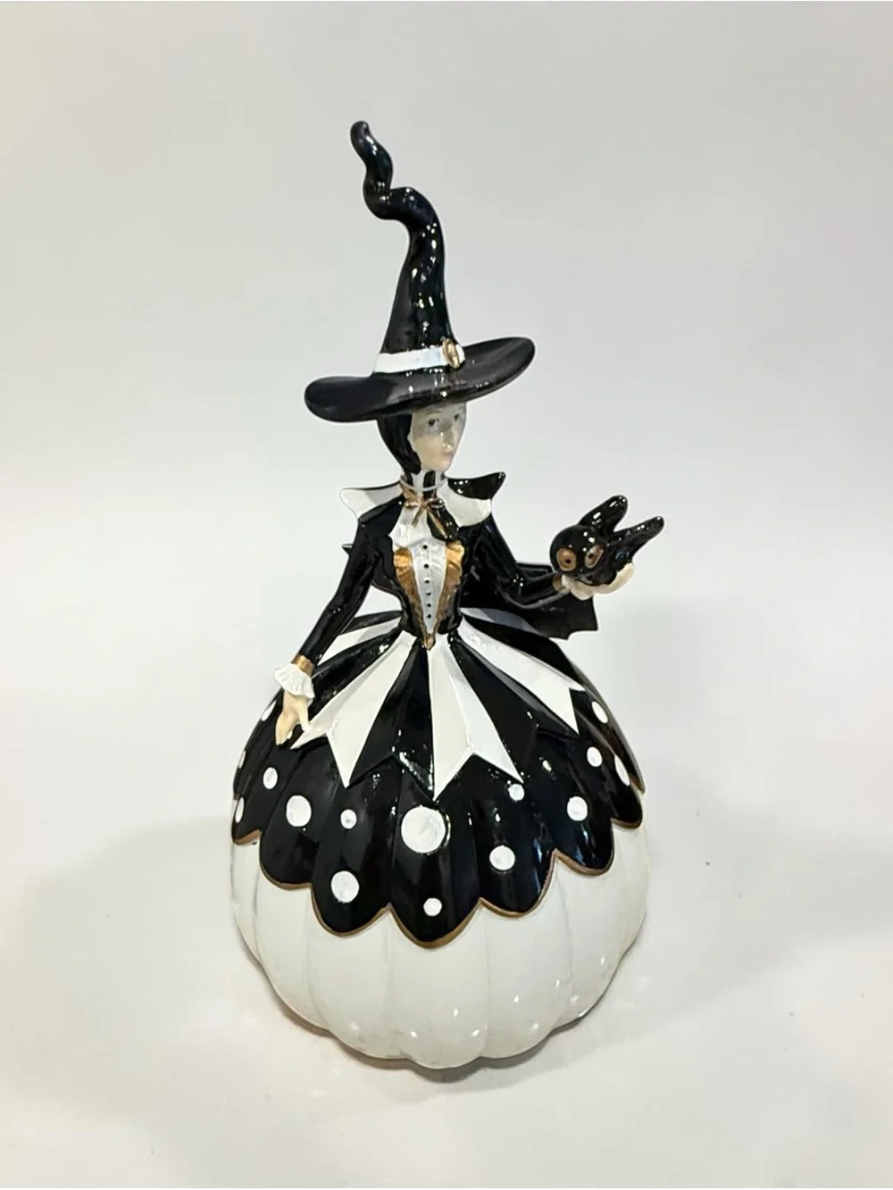 Bella luxx Black & White Ceramic Witch Figurine with Bird Accent